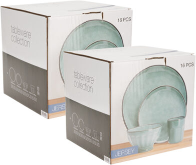 Servies set - 32-delig - groen - aardewerk dinerservies - tafelservies - 8 personen