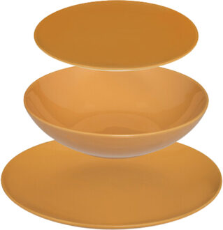 Servies set Colorama uni - 18-delig - geel - aardewerk dinerservies - tafelservies - 6 personen