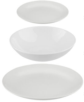 Servies set Colorama uni - 18-delig - wit - aardewerk dinerservies - tafelservies - 6 personen