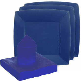 servies set karton - 10x bordjes/20x servetten - kobalt blauw - Feestbordjes