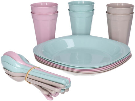 Servies set - pastel - 31-delig - kunststof - herbruikbaar - BPA-vrij - picknick servie