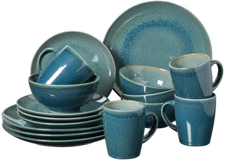 Serviesset reactive glaze - blauw - 16-delig