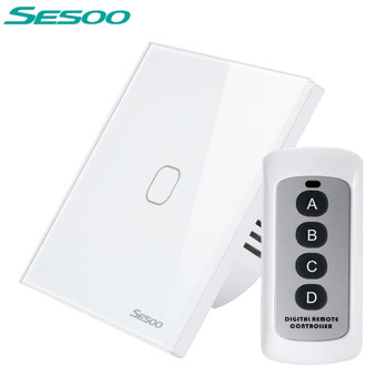 SESOO Remote Control Touch Sensor Wall Light Switch 1 2 3 Gang 1 Way LED Indicator Crystal Tempered Glass Panel EU Standard AC