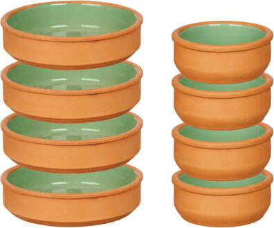 Set 10x tapas/creme brulee schaaltjes - terra/groen - 6x 8 cm/4x 16 cm