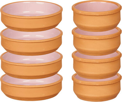 Set 10x tapas/creme brulee schaaltjes - terra/roze - 6x 8 cm/4x 16 cm - Snack en tapasschalen