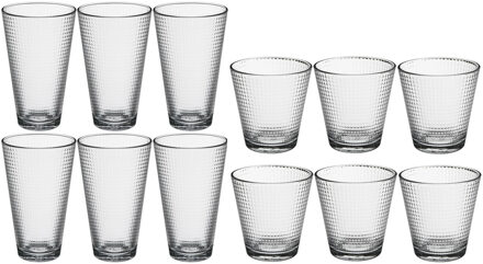 Set 12x stuks Benit-serie water/drink glazen 250 en 340 ml van glas - Drinkglazen Transparant