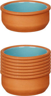 Set 12x tapas/creme brulee serveer schaaltjes terracotta/blauw 8x4 cm - Snack en tapasschalen