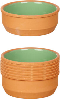 Set 12x tapas/creme brulee serveer schaaltjes terracotta/groen 12x4 cm - Snack en tapasschalen