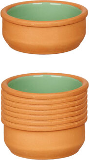 Set 12x tapas/creme brulee serveer schaaltjes terracotta/groen 8x4 cm - Snack en tapasschalen