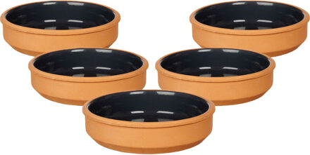 Set 12x tapas/creme brulee serveer schaaltjes terracotta/zwart 16x4 cm