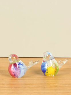 Set 2 glazen vogeltjes gekleurd