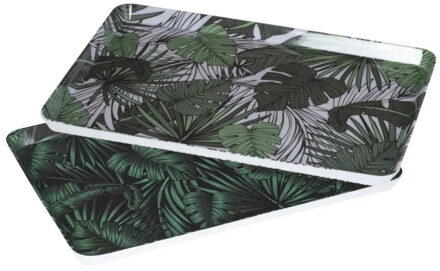 Set 2x dienbladen/serveerbladen rechthoekig Jungle 30 x 22 cm - Dienbladen Groen