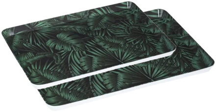 Set 2x dienbladen/serveerbladen rechthoekig Jungle donkergroen