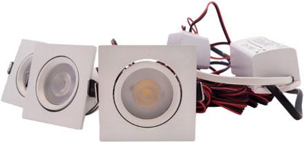 Set 3 x vierkante inbouwspot 4W wit