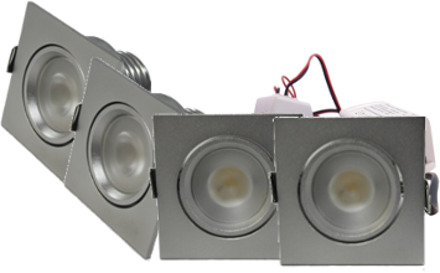 Set 4 x vierkante inbouwspot 4W chroom
