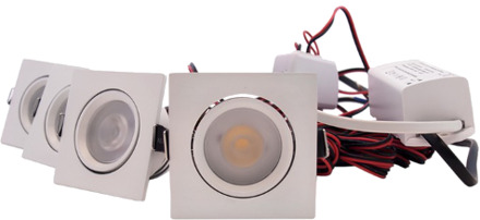 Set 4 x vierkante inbouwspot 4W wit