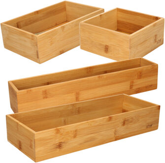 Set 4x bestekbakken/keuken organizers 1-vaks Tidy Smart bamboe verschillende formaten
