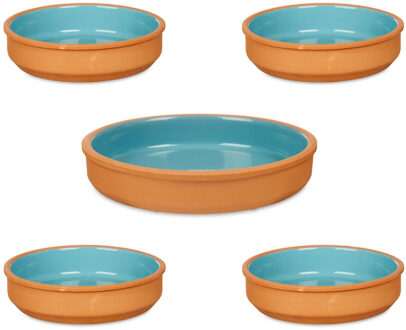Set 5x tapas/creme brulee schaaltjes - terra/blauw - 4x 16 cm/1x 23 cm