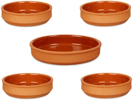 Set 5x tapas/creme brulee schaaltjes - terra/bruin - 4x 16 cm/1x 23 cm - Snack en tapasschalen