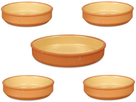 Set 5x tapas/creme brulee schaaltjes - terra/geel - 4x 16 cm/1x 23 cm - Snack en tapasschalen