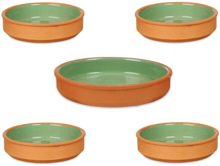 Set 5x tapas/creme brulee schaaltjes - terra/groen - 4x 16 cm/1x 23 cm - Snack en tapasschalen