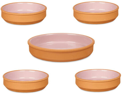 Set 5x tapas/creme brulee schaaltjes - terra/roze - 4x 16 cm/1x 23 cm - Snack en tapasschalen