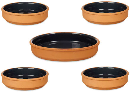 Set 5x tapas/creme brulee schaaltjes - terra/zwart - 4x 16 cm/1x 23 cm - Snack en tapasschalen