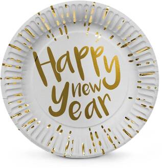 Set 6 Bordjes 'Happy New Year' (23 cm) Wit - Transparant