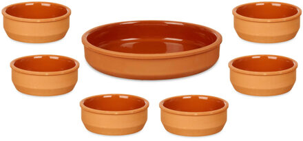 Set 7x tapas/creme brulee schaaltjes - terra/bruin - 6x 12 cm/1x 23 cm