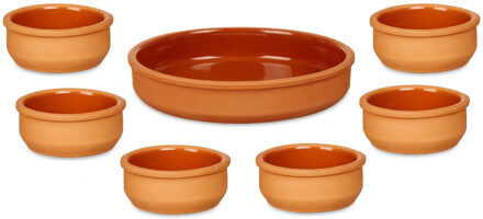 Set 7x tapas/creme brulee schaaltjes - terra/bruin - 6x 8 cm/1x 23 cm