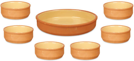 Set 7x tapas/creme brulee schaaltjes - terra/geel - 6x 12 cm/1x 23 cm - Snack en tapasschalen