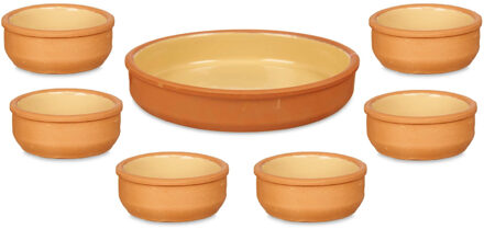 Set 7x tapas/creme brulee schaaltjes - terra/geel - 6x 8 cm/1x 23 cm - Snack en tapasschalen