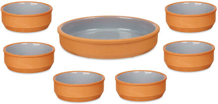 Set 7x tapas/creme brulee schaaltjes - terra/grijs - 6x 12 cm/1x 23 cm - Snack en tapasschalen