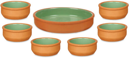 Set 7x tapas/creme brulee schaaltjes - terra/groen - 6x 8 cm/1x 23 cm