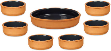 Set 7x tapas/creme brulee schaaltjes - terra/zwart - 6x 12 cm/1x 23 cm