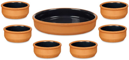 Set 7x tapas/creme brulee schaaltjes - terra/zwart - 6x 8 cm/1x 23 cm