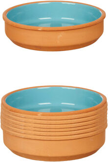 Set 8x tapas/creme brulee serveer schaaltjes terracotta/blauw 16x4 cm - Snack en tapasschalen