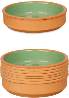 Set 8x tapas/creme brulee serveer schaaltjes terracotta/groen 16x4 cm - Snack en tapasschalen