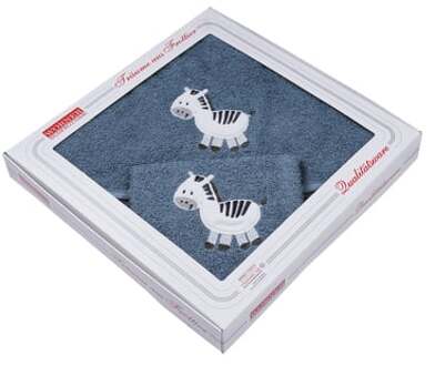 Set badhanddoek en washandje met kap Zebra donkerblauw 80 x 80 cm - 80x80 cm