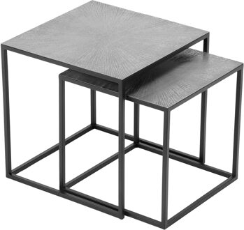Set Bijzettafels - Livion Arie - Vierkant - 40x40x40cm - Zwart/Zilver - Metaal