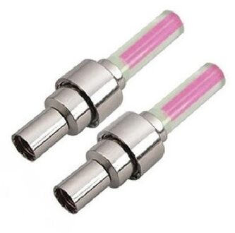 Set fietslichten ventiel kleur roze - wiel LED incl batterijen - ventielverlichting / ventiellampjes