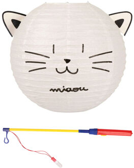 Set Japanse bol lampion met stokje - kat/ poes thema -lichtje - sint maarten - lampion - versiering