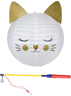 Set Japanse bol lampion met stokje - kat/poes thema - lichtje - sint maarten - lampion - versiering
