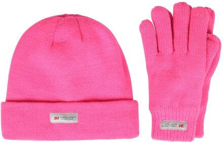 Set kinder-/kids Thinsulate fleece muts & handschoenen (Helder Roze)