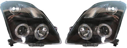 Set Koplampen passend voor Suzuki Swift II 2005-2010 - Zwart - incl. Angel-Eyes - Type 2