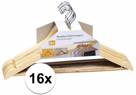 Set luxe kleding hangers van hout 16 stuks 44 cm - Kledinghangers Bruin