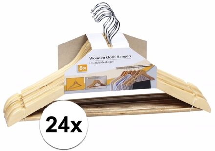 Set luxe kleding hangers van hout 24 stuks 44 cm - Kledinghangers Bruin