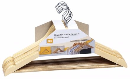 Set luxe kleding hangers van hout 8 stuks 44 cm - Kledinghangers Beige