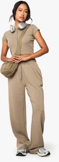 Set Met Korte Mouwen Ribbel Crop-Top En Joggers Met Rechte Pijpen, Washed Khaki