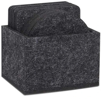 Set Of 12 Felt Coasters, Dark Gray Glass Coasters Set with Box, Round and Rectangle Coasters for Glasses, Table, Drinks, Cups, B